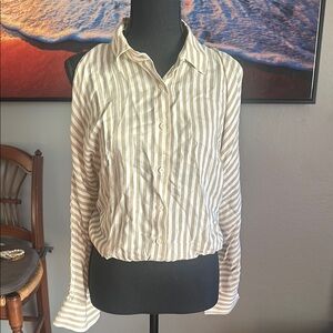 Beige Striped Button Down Shirt